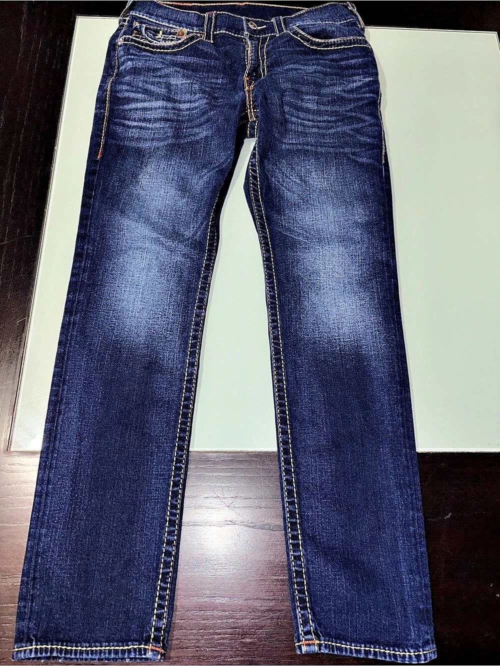 True Religion Ricky Relaxed Straight Flap Pocket Jeans Blue